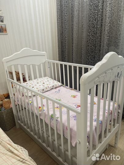 Детская кроватка, матрас, одеяло ручной работы