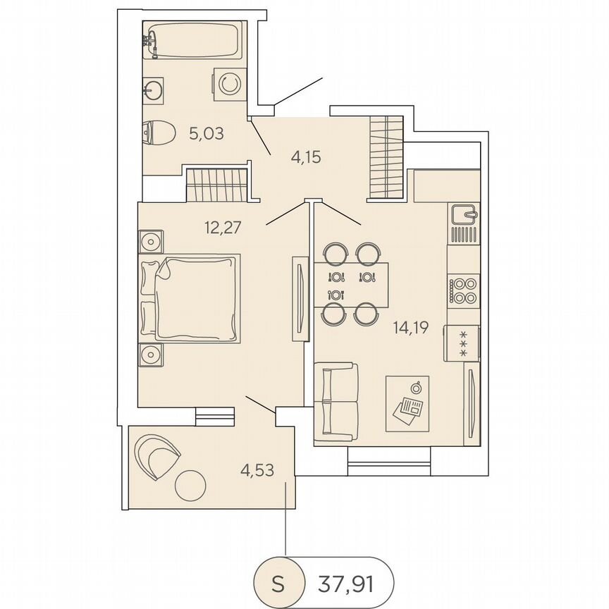 1-к. квартира, 37,9 м², 11/12 эт.