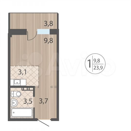 1-к. квартира, 36,3 м², 3/12 эт.