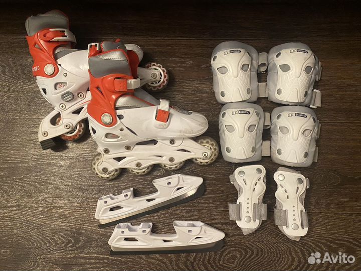 Роликовые коньки детские раздвижные + защита