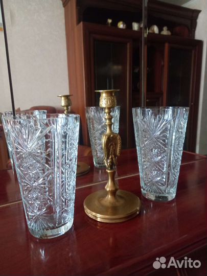 Хрустальные парные вазы винтаж