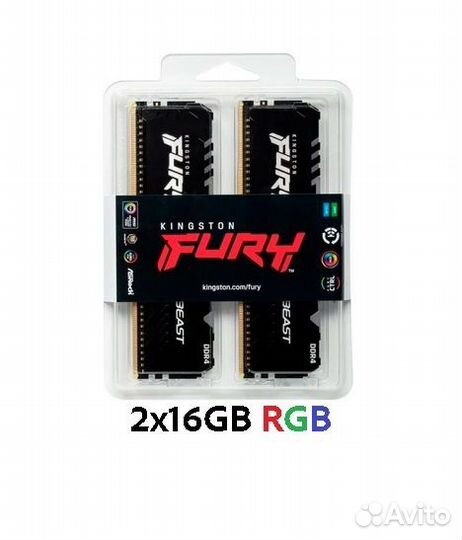 Новая 32GB DDR4 Kingston fury Beast RGB 16GB x 2