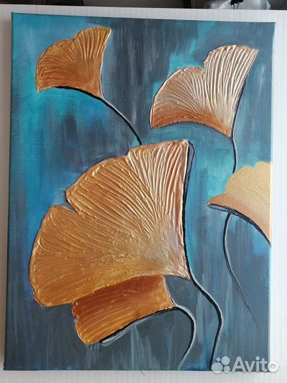 Интерьерная картина текстурная 30х40.Листья Гинко