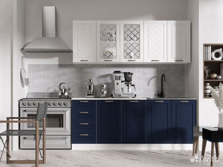 Кухня Агава 200 см, акация белая/сапфир