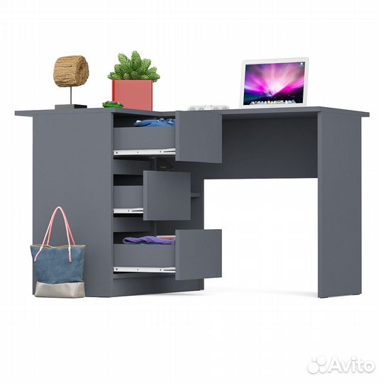 Угловой компьютерный стол Мори мс-16 левый графит, 124,4х84,9х76,6 см, ящики слева, не универсальная