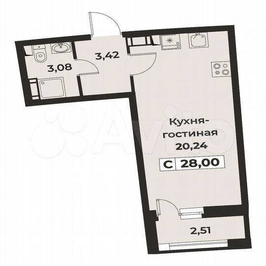 Квартира-студия, 28 м², 13/16 эт.
