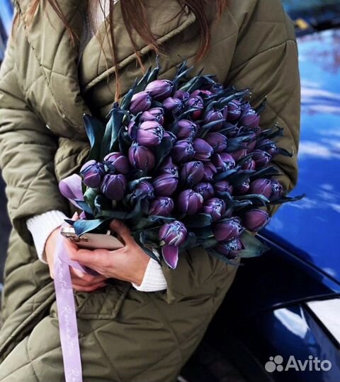 Тюльпаны Синие букеты цветы доставка 24/7