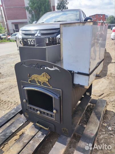 Банная печь на три помещения золото лев