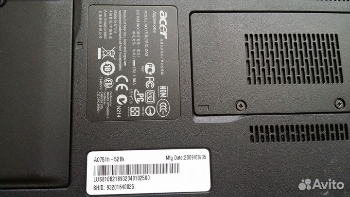 Нетбук Aser Aspire One 751h-52Bk