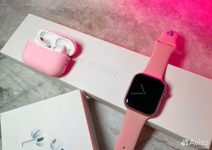 Новые Apple watch 8 + AirPods Pro 2 (Розовые)