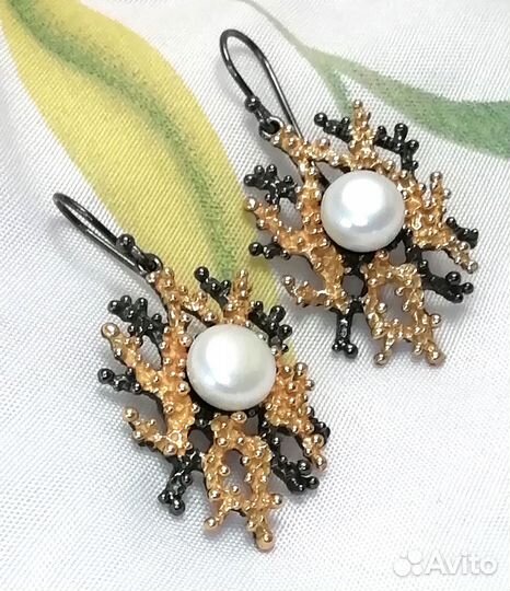 Серьги жемчуг серебро С106