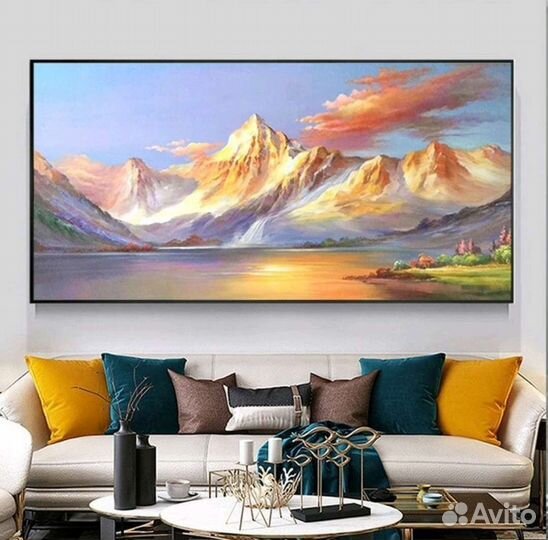 Стильная картина маслом Яркий горный пейзаж