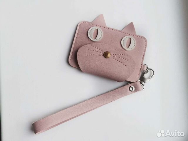 Картхолдер, визитница для карточек розовая кот