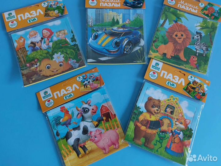 Деревянные и мягкие пазлы новые в упаковке