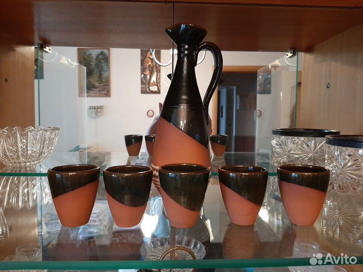 Глиняная посуда кувшин и стопки СССР