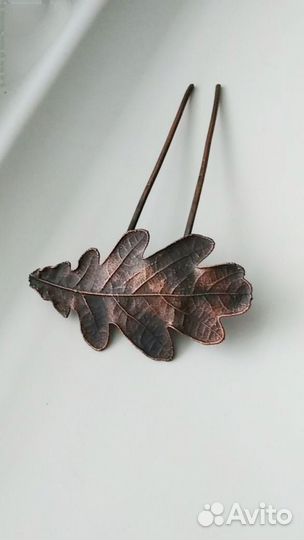 Заколка канзаши дуб бохо гальваника