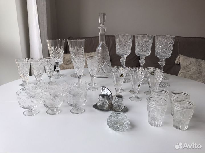 Хрустальные фужеры бокалы стопки рюмки графин СССР