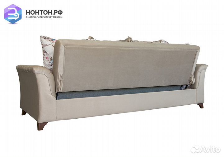 Диван книжка Ирис серо-бежевый / розы