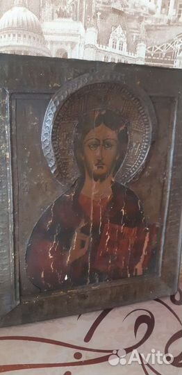 Икона старинная Господь Вседержитель.Темпера.19век