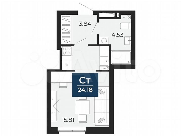 Квартира-студия, 24,2 м², 15/24 эт.