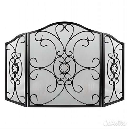 Экран каминный (3 секции, черный с рисунком)