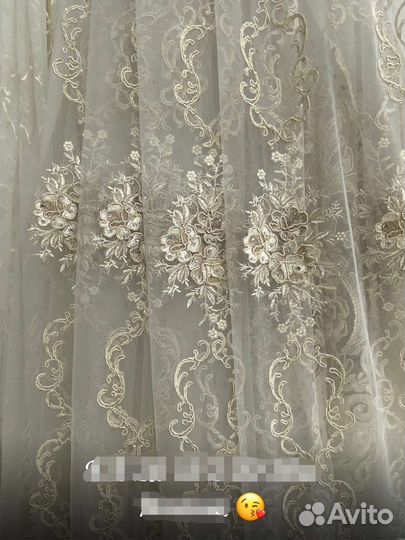 Тюль шампань со стразами