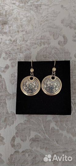 Серьги серебряные винтажные. Северная чернь