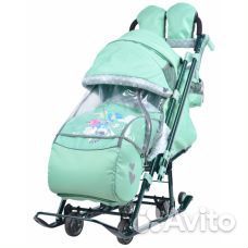 Детские санки коляска цвет мятный