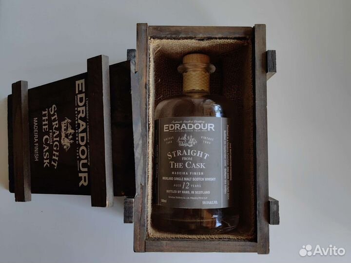 Коробка деревянная и бутылка из под виски Edradour