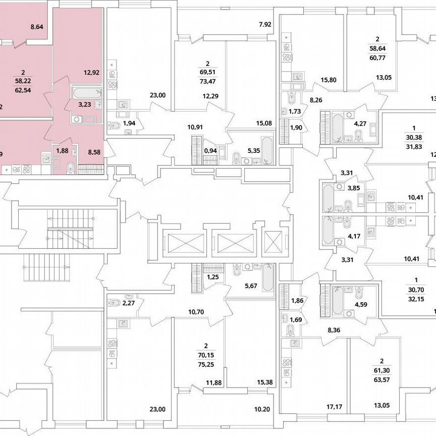 2-к. квартира, 62,5 м², 2/18 эт.