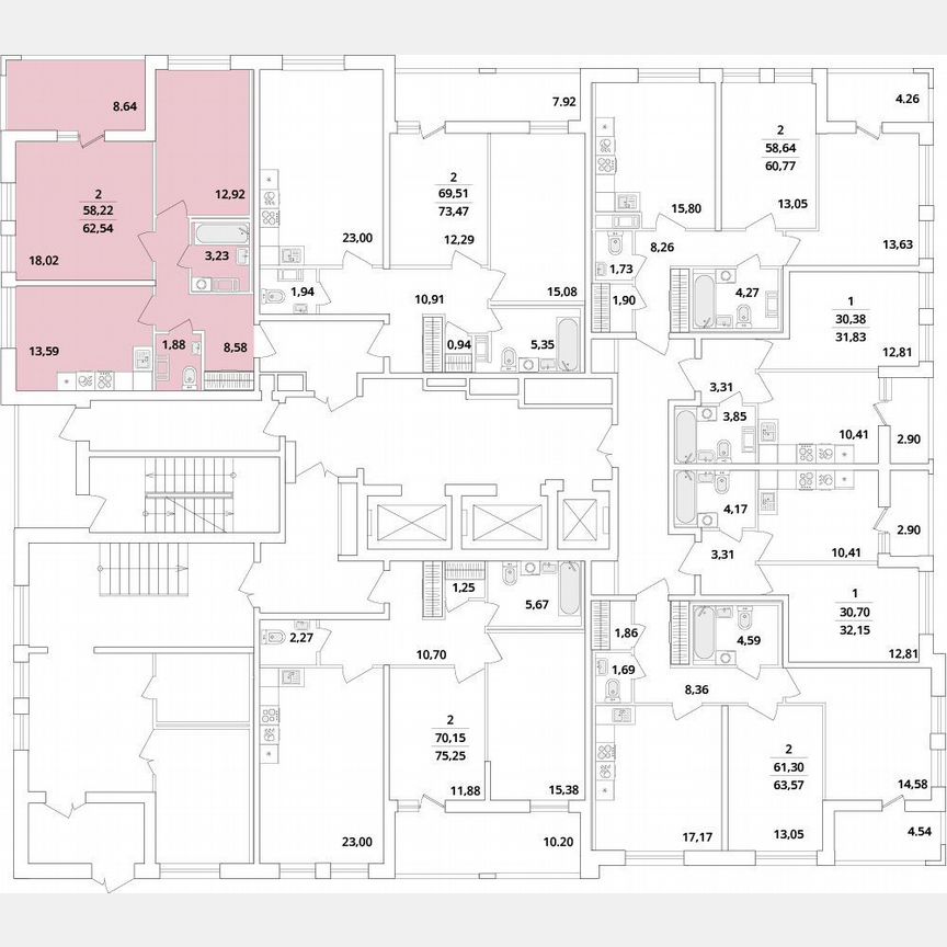 2-к. квартира, 62,5 м², 2/18 эт.