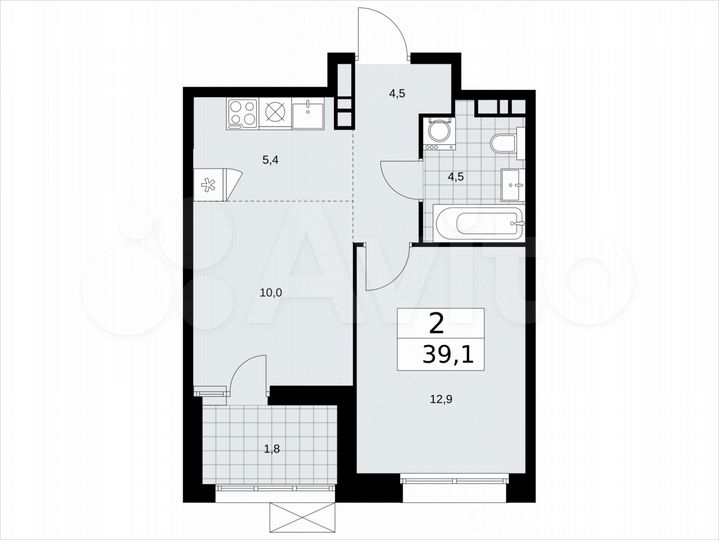 2-к. квартира, 39,1 м², 16/21 эт.