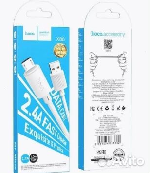 Кабель оптом. USB hoco X88, microusb, 2.4А, 1 м