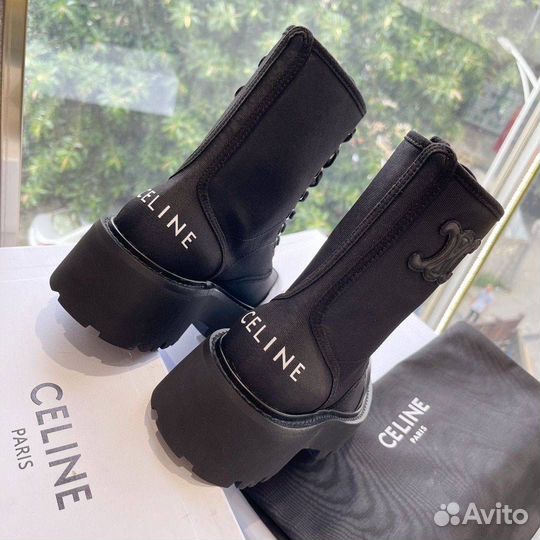 Ботинки черные Celine текстиль кожа