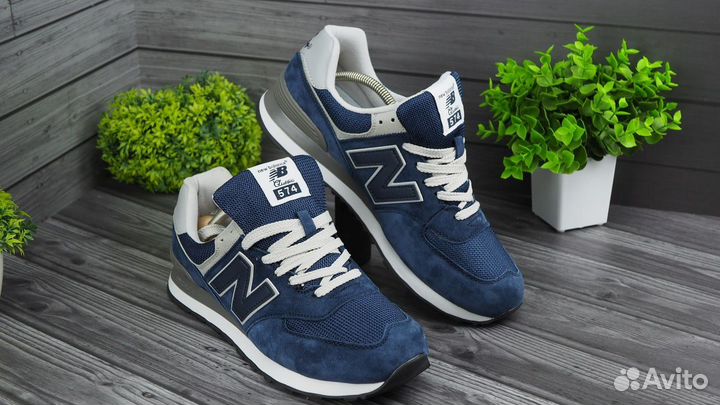 Кроссовки new balance 574 синий чёрный premium