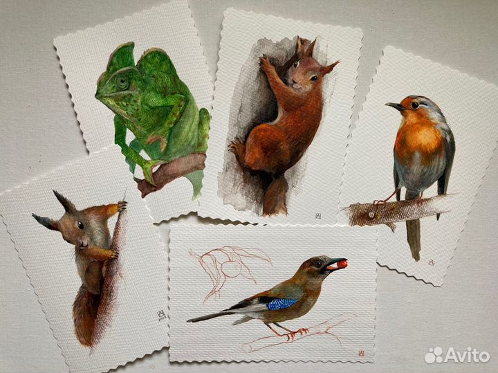 Акварель мини живопись, открытка