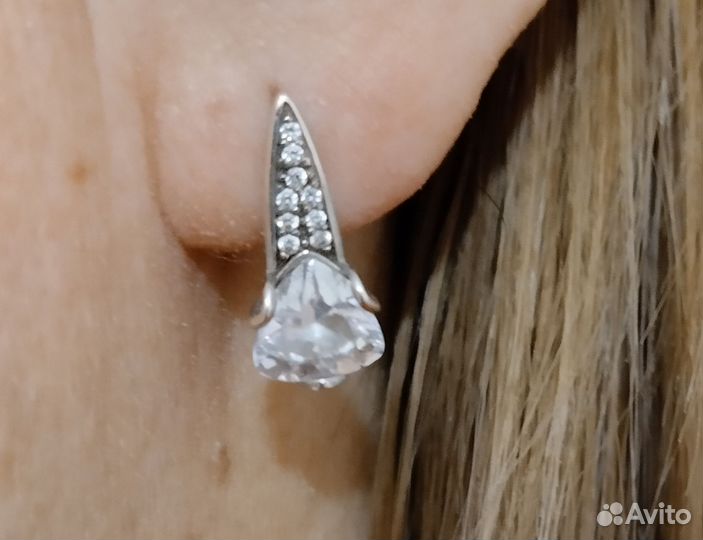 Серьги серебро с фианитами. 925 проба