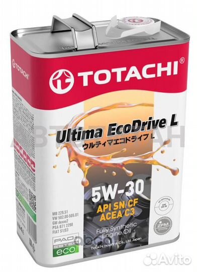 Масло моторное синтетическое totachi Ultima Ecodrive L 5W-30 SN/CF, C3 4л