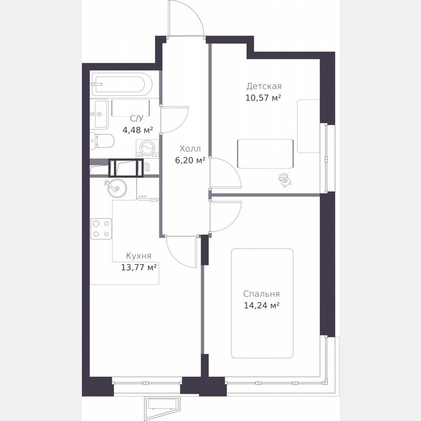 2-к. квартира, 49,3 м², 2/11 эт.