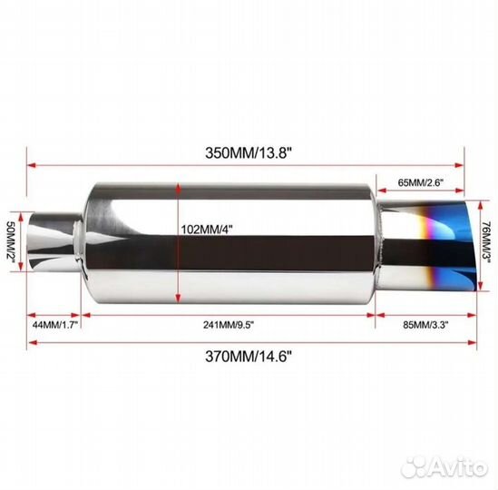 Глушитель прямоточный спортивный из нерж стали