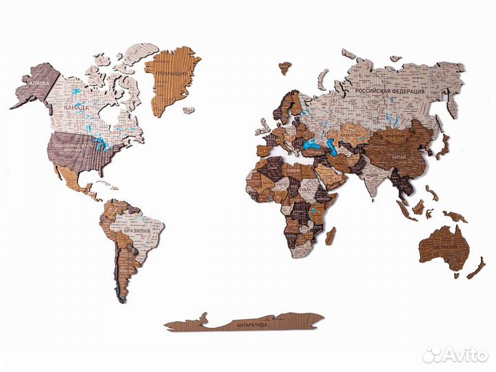 Деревянная карта мира 3D настенная, Новокузнецк