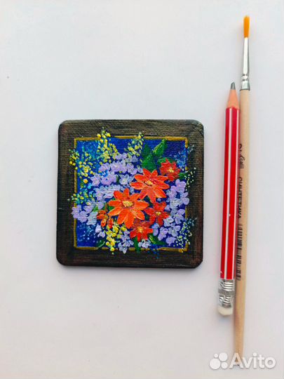 Магнит-картина Цветы холст 7х7см