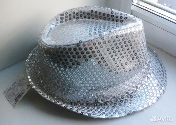 Шляпа Диско серебро пайетки новая