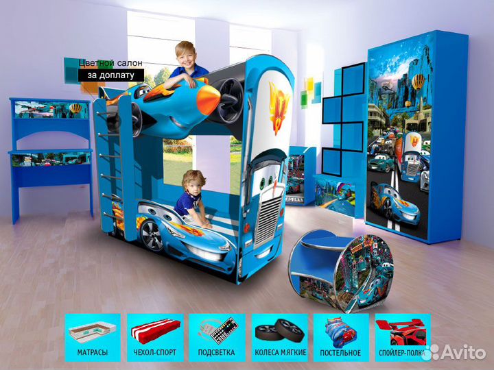 Двухъярусная детская кровать для мальчика с бортик