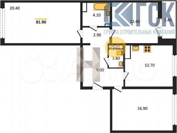 3-к. квартира, 81,9 м², 4/15 эт.