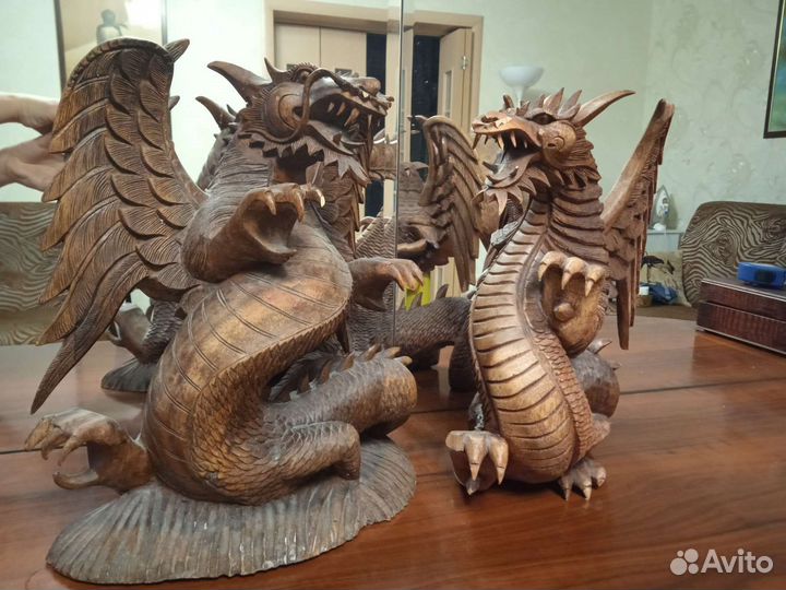 Дракон фигура резная из дерева 2шт