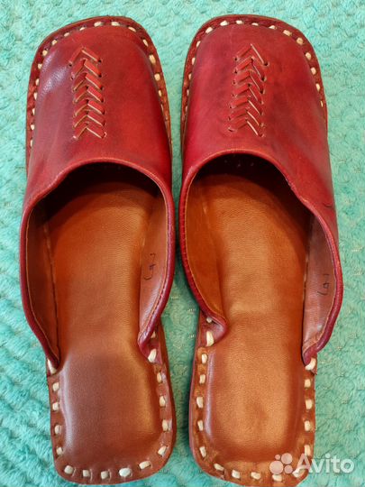 Кожаные тапочки женские, платок из Индии