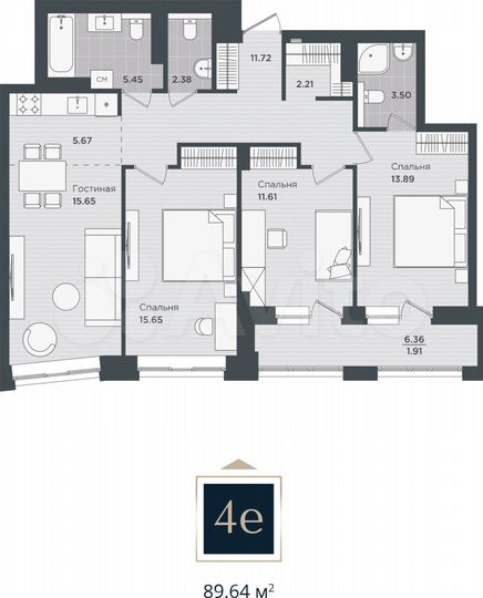 4-к. квартира, 89,6 м², 8/24 эт.
