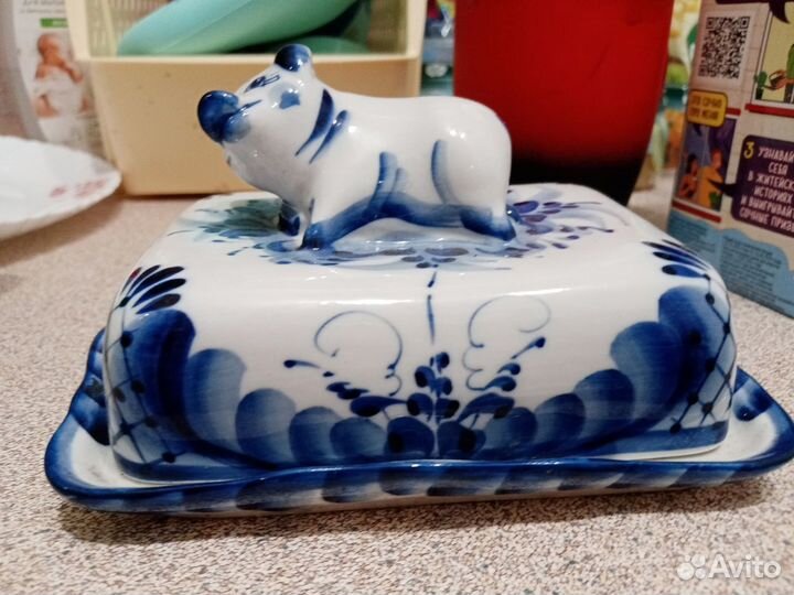 Масленка фарфор гжель