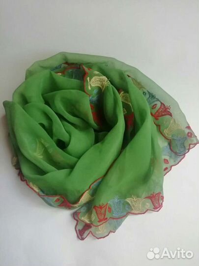 Винтажный летний женский шарф палантин с вышивкой